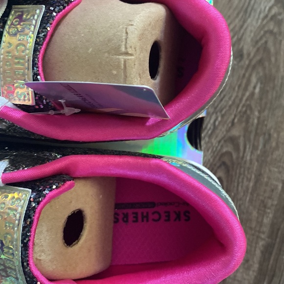 Skechers Shoes Girls Size 6 Sparkle Sneakers Black Youth Lace Up iridescent - Picture 6 of 10